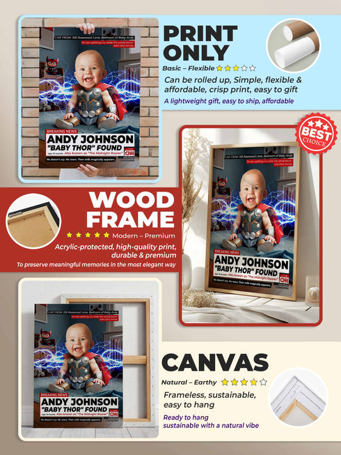 Custom Baby News Superhero Poster – Personalized Wall Art